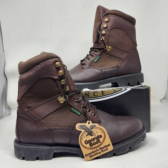 Scarpe Da Lavoro Uomo Georgia Boot Homeland 8 Pollici - Pelle Pieno Fiore Impermeabile, Suola PVC Resistente A Olio, Puntale In Acciaio, Marrone